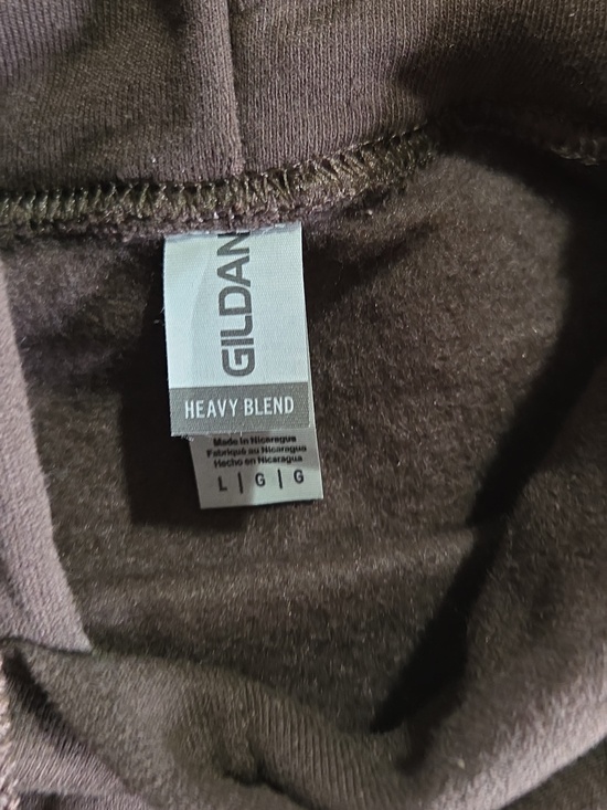 Gildan Brown 'WYLDHIKER' Hooded Sweatshirt with Gold Embroidery Size L - Picture 8 of 8